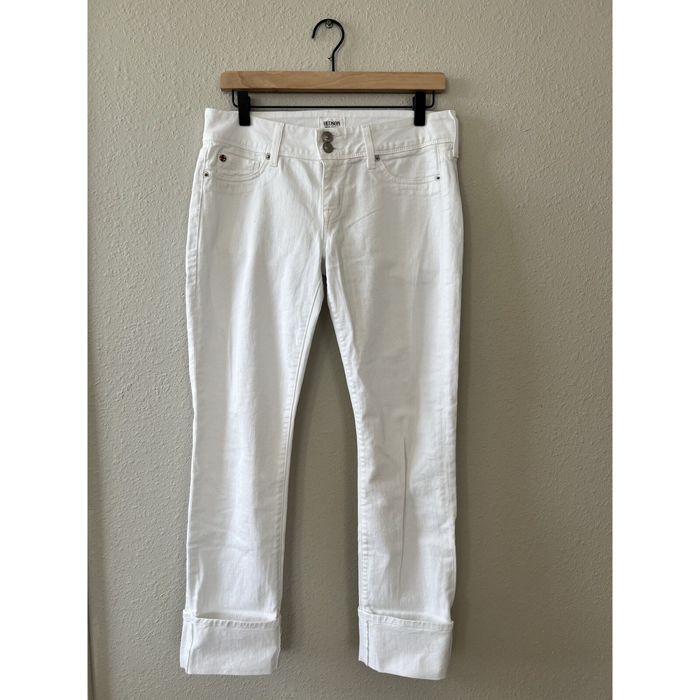 Hudson Women's Ginny Crop Straight Cuffed White Jeans Preppy Boho Sz 28